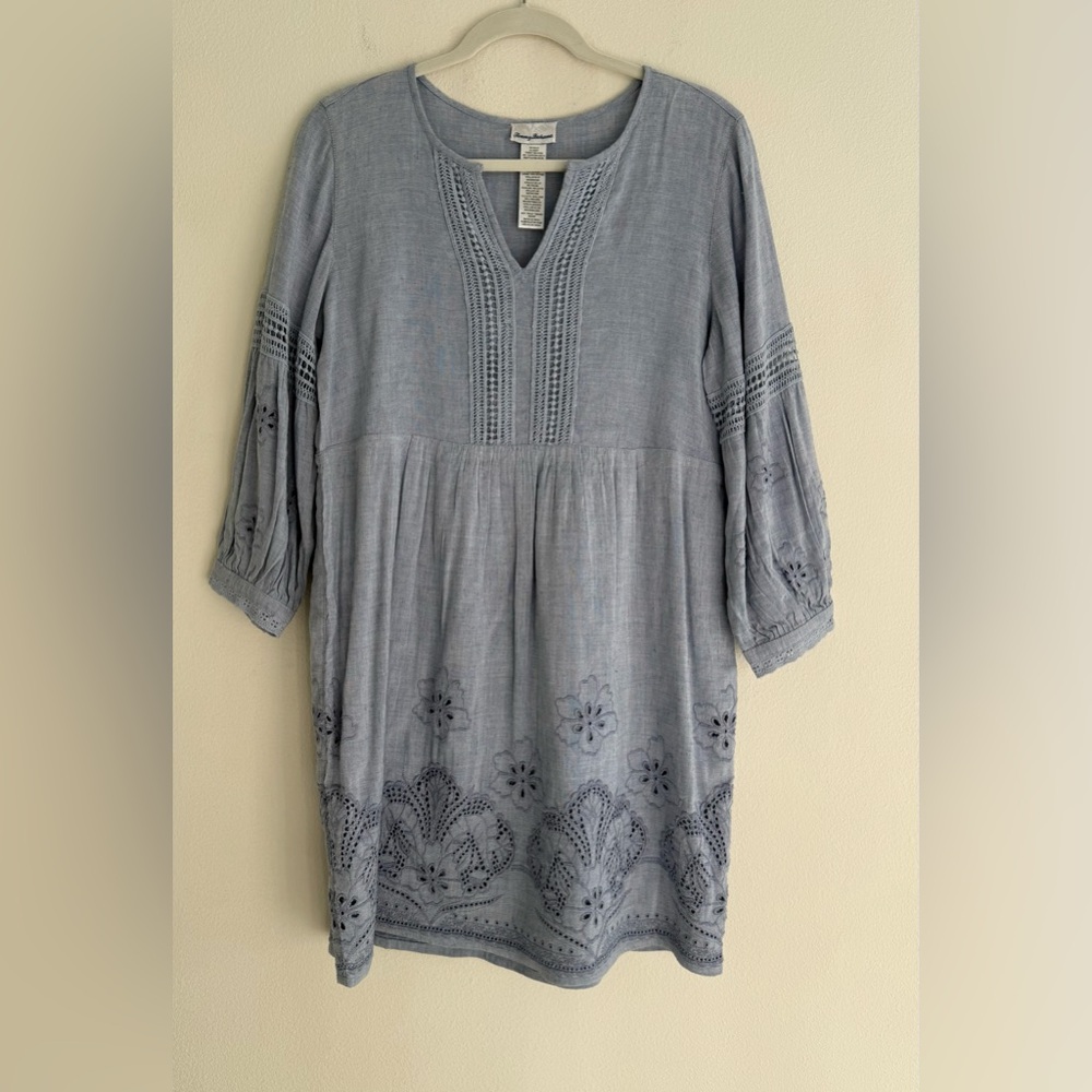 Tommy Bahama St. Lucia Linen Blend Chambray Embroidered Dress